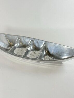 Vintage Server Boat 3 Section Sand Cast Aluminum 20" Serving Bowl Tarnished